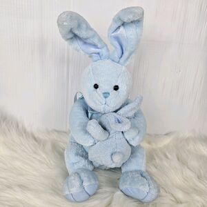 Applause Mrs Bunny with Jack Rabbit Mama Mom Holding Baby Bunny Blue Plush 10"